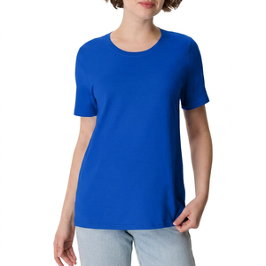 T-shirt à manches courtes pour femme, bleu royal, col rond, couleur unie, style décontracté, 100% coton, jersey respirant, coupe régulière - Product Image 1