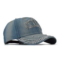 Nouvelle Casquette de Baseball Unisexe Vintage en Coton Lavé, Style Sportif, avec Broderie Main, Logo Personnalisé, Lettres Bling et Strass, en Denim Oxford
