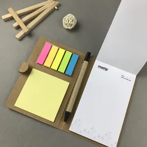 Wholesale kraft paper soft cover A6 portable notepad with pen and sticky notes