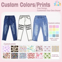 Pantalon décontracté en denim selvedge respirant et écologique à séchage rapide pour filles, design déchiré, coupe droite, longueur intégrale