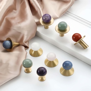 Nordic Style Single Hole <strong>Knobs</strong>-Multi-Color Natural Stone Brass Base Handles for Kitchen/Wine Cabinet/Drawer/Shoe Cabinet Durable - Product Image 4