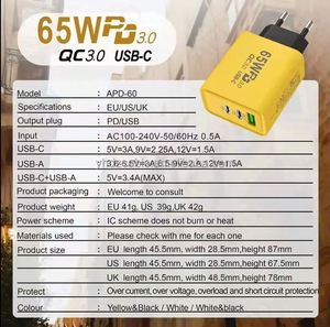 65W Usb and Dual Type c 3 Ports Fast Charging <b>Plug</b> Cell Phone Wall Charger Adapter for Phone 16 15 14 - Product Image 2