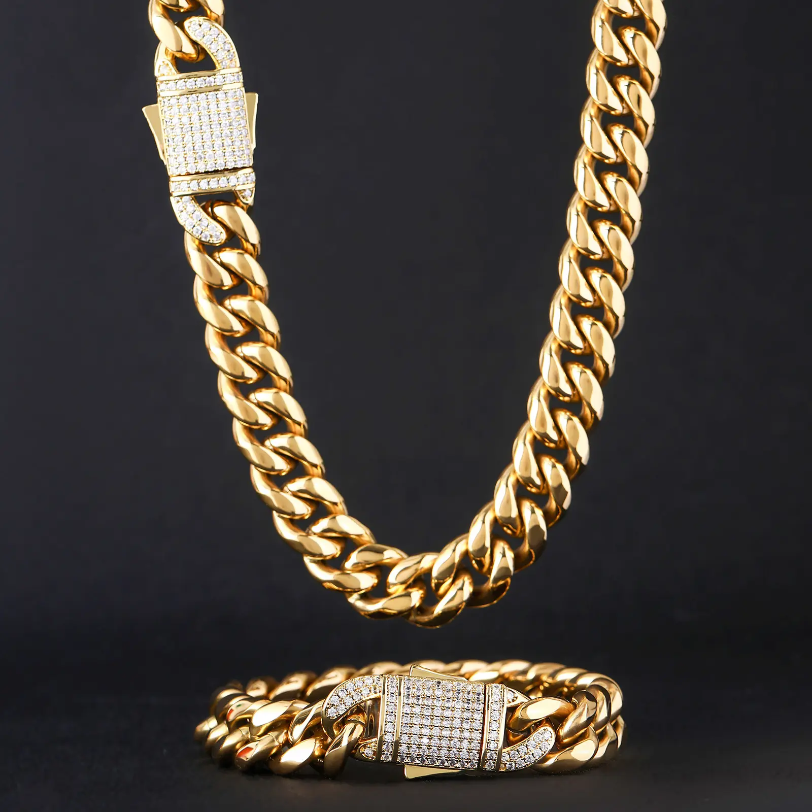 Hip Hop 6-18 mm wide stainless steel Cuban chain gold chain men's 14K 18K Gold Cuban chain necklace