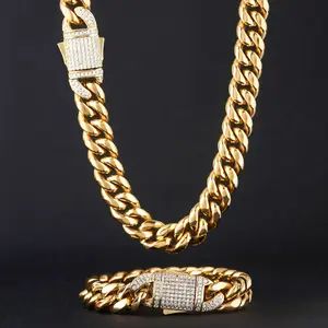 Hip Hop 6-18 mm wide stainless steel Cuban chain gold chain men's 14K 18K Gold Cuban chain necklace