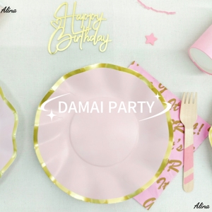 Vaisselle jetable rose macaron unie DAMAI pour fête d'anniversaire d'enfants, vaisselle de fête pour baby shower, assiettes en papier - Product Image 4