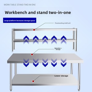 Tavolo Operativo a Doppio Strato Rinforzato in Acciaio Inox per <span class=keywords><strong>Cucine</strong></span> Commerciali e Ristoranti, Produttore di Tavoli da Servizio - Product Image 3