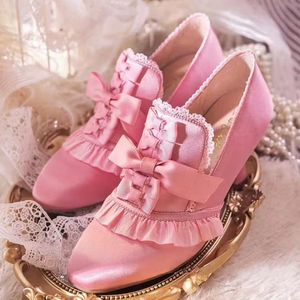 Chaussures de ballet en soie pour femmes, sandales de danse à talons bas pour filles, escarpins à nœuds croisés sur le devant - Product Image 6