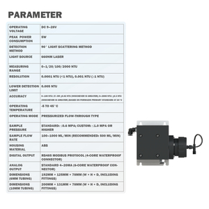 MTW OEM Mètre de concentration de turbidité numérique à gamme basse/haut, Électrode à diffusion laser 90° IP68 RS485 4-20mA 9-28V 660nm - Product Image 4