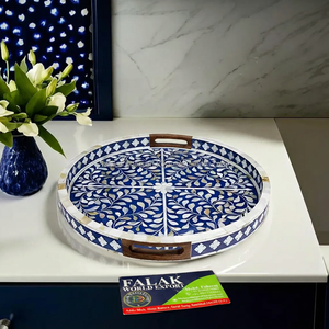 Plateau de service rectangulaire artisanal en nacre bleue incrustée, design moderne style ferme, multifonctionnel, décoration de maison pour le Ramadan - Product Image 1