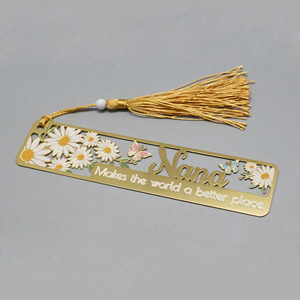 Wholesale Custom 13x3cm Elegant Floral Hollow Copper Bookmarks with Tassel and Backcard for Gifting