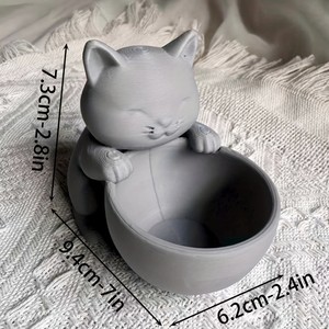 Pot de fleurs en forme de chat imprimé en 3D transfrontalier avec trou de drainage – Idéal pour les succulentes, petites fleurs, ornements décoratifs - Product Image 2