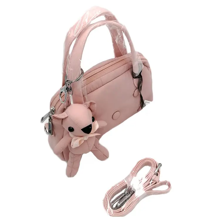 Bolso bandolera rosa de diseñador para niña, bolso de mano de nailon, bolso de mano acolchado de nailon para mujer 3016