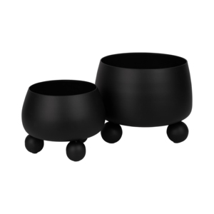Fioriere moderne in metallo con piedini a sfera, vasi rialzati per uso interno ed esterno, finitura nera opaca, set di due. - Product Image 3