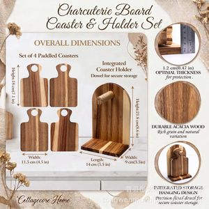 Wooden Coaster Set With Rack Mini Cutting <b>Board</b> Heat Resistant Placemat For Home Use - Product Image 4