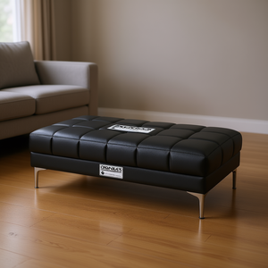 Pouf Extra Large in Pelle Nera con Gambe in Metallo, Sgabello Moderno per Soggiorno - Product Image 2