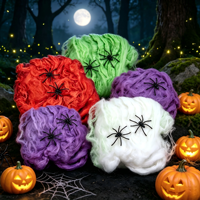 Toile d'araignée d'Halloween en coton coloré extensible avec araignées noires pour décorations de fête maison hantée