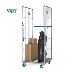 Customized 2/3/4 sides warehouse logistic folding nested steel metal storage mesh roll container