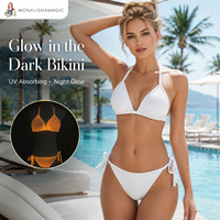 Op maat gemaakte glow-in-the-dark bandeau bikini, UV-absorberende, lichtgevende badkleding, 2-delige set, dierenprint paisley patroon, 100% nylon, OEM ODM