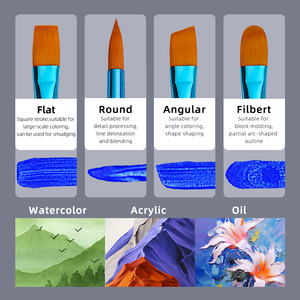 Xin Bowen HB-3439 Ensemble de 4 pinceaux de qualité en nylon avec manche en bois de <span class=keywords><strong>bouleau</strong></span> pour artistes, peinture acrylique, huile, aquarelle, pigment - Product Image 4