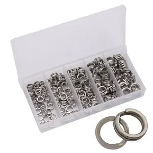 WEIHE 200 unids/caja, anillos planos de acero inoxidable, doble bucle, de pesca rápida