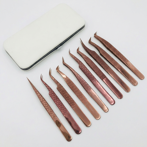 Pince à épiler pour extensions de cils en acier inoxydable, pointe en forme de cœur noire, or rose personnalisé, durable, anti-magnétique, emballage durable - Product Image 1