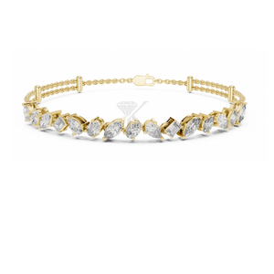 Pulsera de doble cadena con diamantes de múltiples formas, con diamantes de corte mixto cultivados en laboratorio en oro amarillo, joyería delicada para superposición. - Product Image 1