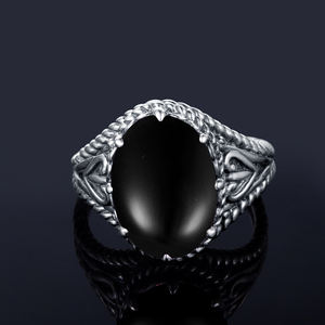 Anillo de Plata de Ley 925 para Mujer, con Piedra Preciosa Ovalada Negra Grande, Accesorios Personalizados, Joyería Turca, Granate, Plata Vintage - Product Image 3