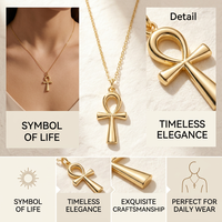 Collar con Colgante de Cruz Ankh Chapado en Oro, Cadena Delicada, Joyería Versátil para Uso Diario, Entrega Rápida