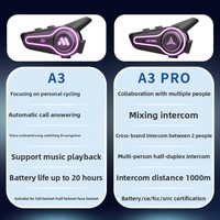 Headset Interkom Dua Arah Model A3 Pro untuk Sepeda Motor, Tahan Air, Pemasangan di Helm, Peredam Kebisingan, Musik