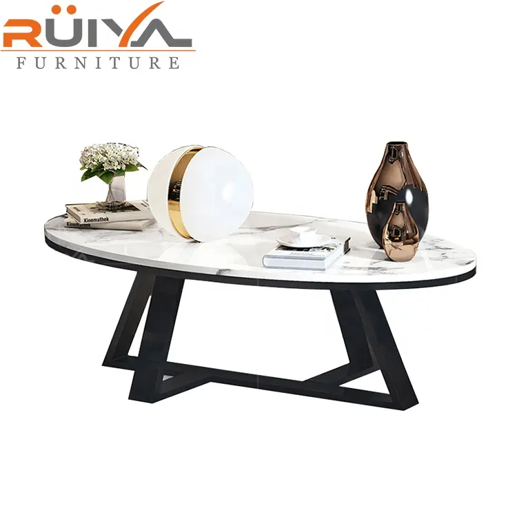 China produto de luxo aço carbono quadro oval tampo de mármore mesa de café