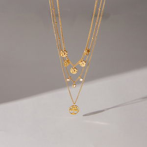 <span class=keywords><strong>Collana</strong></span> J&D a strati in acciaio inossidabile placcato oro con ciondolo <span class=keywords><strong>Albero</strong></span> <span class=keywords><strong>della</strong></span> <span class=keywords><strong>Vita</strong></span>, zirconi e charm a disco martellato - Product Image 3