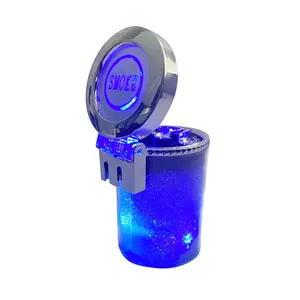 Design portable smart creative aluminium diamond car bling cup holder with led light smoking ashtray with lighter