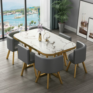 Bàn ăn hiện đại và ghế đặt hình chữ nhật thiêu kết đá bàn ăn và ghế đặt nhiều màu sắc và kích cỡ có sẵn - Product Image 1