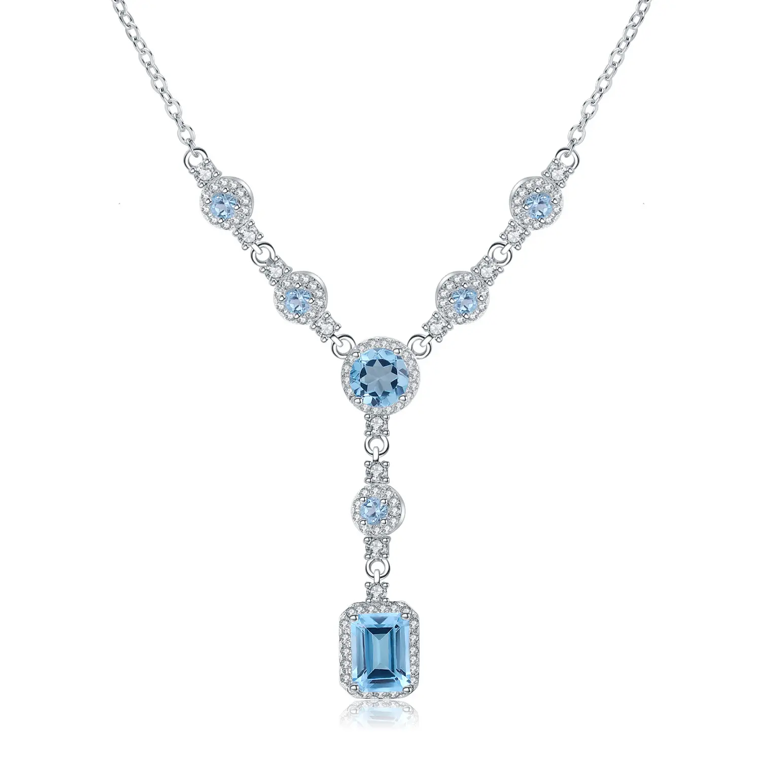 Lerca Fashion Gemstone Necklace Lady Chain Natural Topaz Necklace 925 Sterling Silver Luxury Jewelry Pendant Necklace