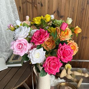 Flores Artificiales Jinxi, Rosas de Seda con 4 Cabezas y Diamantes, Decoraciones para Bodas, Exteriores y Hogar - Product Image 1