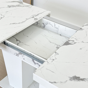 <span class=keywords><strong>Table</strong></span> de salle à manger <span class=keywords><strong>extensible</strong></span> 6-10 personnes, moderne, blanche, en panneaux de particules imitation marbre, <span class=keywords><strong>table</strong></span> de cuisine carrée <span class=keywords><strong>extensible</strong></span> avec piétement à double <span class=keywords><strong>colonne</strong></span> - Product Image 3
