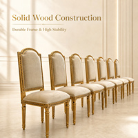 Chaises de salle à manger en bois massif doré de style rococo français avec assise en velours pour villa, hôtel, restaurant, projet en gros