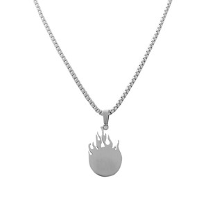 Collier pendentif flamme en acier inoxydable pour homme, design géométrique rétro punk, sertissage clos de pierre précieuse noire 120143 - Product Image 3