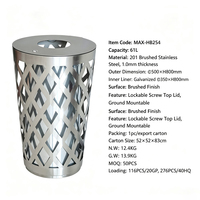 Poubelle extérieure conique commerciale 61L en acier inoxydable brossé, à ouverture supérieure, écologique, grande taille, moderne et luxueuse pour déchets publics