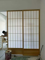 Puerta de Madera con Rejilla de Papel Japonés Translúcido, Puerta Corredera Shoji, Papel Washi, Separador de Habitaciones Clásico de Madera Sólida