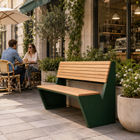 Fabrika Toptan Modern V Şekilli Metal Çerçeveli Ahşap Çıtalı Park Bankı Hava Koşullarına Dayanıklı Dış Mekan Dinlenme Bankı Sokak Alışveriş Merkezi Kafe İçin