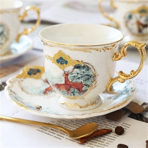 New Arrival Nordic Luxury Gold Stand Cup Holder 20 Pcs Ceramic Jungle Porcelain Coffee <b>Tea</b> <b>Sets</b> - Product Image 2