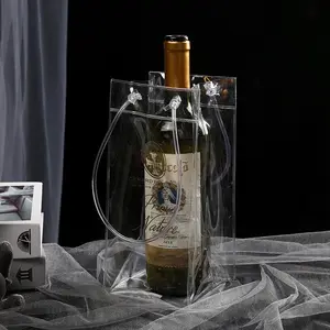 Bolsa de hielo de PVC para enfriar botellas de vino, bolsa de refrigeración transparente personalizada
