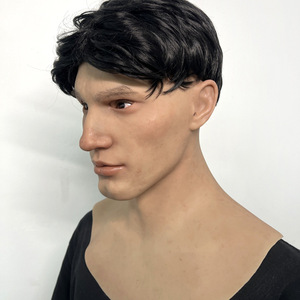 Golden Long-Haired Derby -realistic Human Skin Texture Full-head Silicone Role-playing Simulation Mask <b>Makeup</b> Prop - Product Image 1