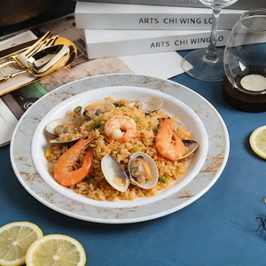 จานพลาสติกสีขาวขอบลายหินอ่อนสีทอง สำหรับงานจัดเลี้ยง งานแต่งงาน งานปาร์ตี้ ร้านอาหาร ขายส่ง - Product Image 4