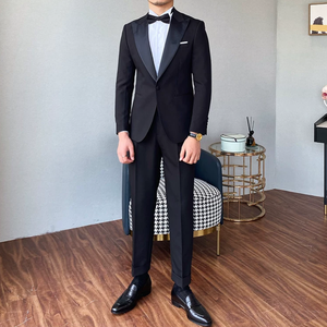 Traje de <span class=keywords><strong>Hombre</strong></span> Elegante para <span class=keywords><strong>Boda</strong></span> o Fiesta, Chaqueta y Pantalones Negros, Corte Slim Fit con un Botón - Product Image 5