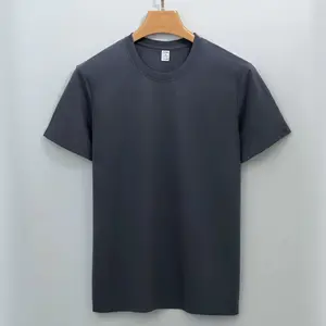 Camiseta masculina de algodão mercerizado duplo com gola redonda lisa e brilhante 160S/2 de luxo
