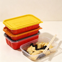 Boîte alimentaire rectangulaire noire, compatible micro-ondes, jetable, pour plats chauds à emporter