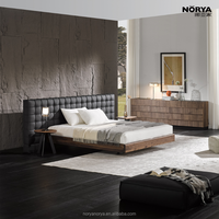 Lit mural double couche en bois massif NORYA au design moderne, taille King, avec coussin en cuir et sommier en mousse haute élasticité pour chambre à coucher