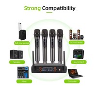 Système de microphone sans fil rechargeable 4 micros UHF avec charge Type C, batterie 18650, signal stable pour événements et conférences
